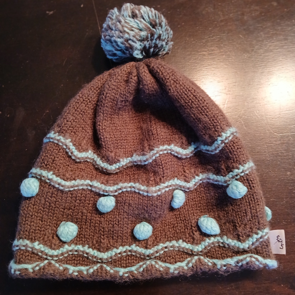 Brown and Blue Kids Knit Beanie - Picture 2 of 11